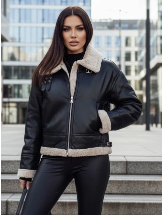 Dámska kožená bunda s ovčou kožušinou SHEREB black FashionStreet TY4756z Dámska kožená bunda s ovčou kožušinou SHEREB black FashionStreet TY4756z