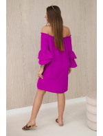 Španielske šaty s volánmi na rukáve tmavo fialové