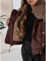 Dámska kožená bunda s kožušinou bordová FashionStreet TY5208 Dámska kožená bunda s kožušinou bordová FashionStreet TY5208