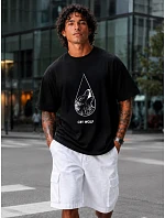 Pánske bavlnené tričko nadrozmernej veľkosti s čiernou potlačou FashionStreet NX1001R Pánske bavlnené tričko nadrozmernej veľkosti s čiernou potlačou FashionStreet NX1001R