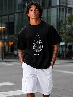 Pánske bavlnené tričko nadrozmernej veľkosti s čiernou potlačou FashionStreet NX1001R