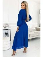 414-5 KLARA plisované šaty s opaskom a výstrihom - CHABROW 414-5 KLARA plisované šaty s opaskom a výstrihom - CHABROW