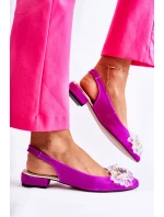 Zamszowe Baleriny Na Obcasie Z Ozdobą Ciemnoróżowe Elenie