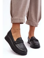 Skórzane Półbuty Na Platformie Z Ozdobą Czarne Lemar Lehira