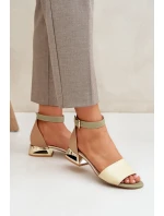 Skórzane Sandały Na Złotym Obcasie Laura Messi 2143 Beżowe