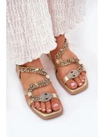 Sandały Damskie Ze Zdobieniem Wąż Eko Skórzane Artiker 56C1362 Złote