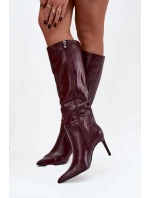 Dámské kozačky na jehlovém podpatku s páskem bordó Lisanne