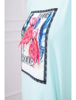 Blúzka s 3D grafikou plameniaka v mätovej farbe