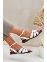 Skórzane Sandały Damskie Na Płaskim Obcasie Zazoo 3688 Białe