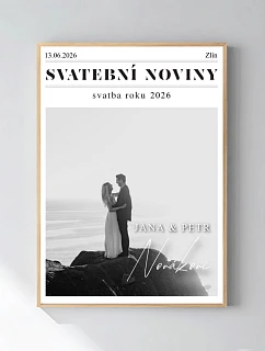 Personalizovaný magický fotob obraz v ráme – 50x70 – svadobné noviny