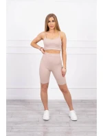 Súprava s nohavicami s vysokým pásom béžovej farby