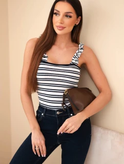 Dámska rebrovaná blúzka v pruhoch na ramienkach s volánom tmavomodrá