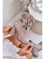 Zamszowe Ażurowe Botki Na Słupku Lewski 3629 Cappucino