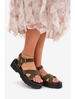 Sandały Damskie Na Platformie Z Eko Skóry Ciemnozielone Gevinniser