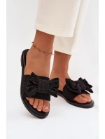 Dámské pantofle na nízkém podpatku s mašlí Černé Amivelle