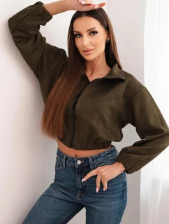 Semišová mikina na zips khaki