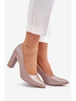 Satynowe Czółenka Lewski Shoes 2453 Beżowe