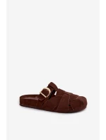 Dámské mules s pásky a zlatým přezkou Čokoládové Ganelle