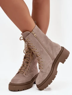 Botki Workery Damskie Z Naturalnego Zamsz Ocieplane Zazoo 4213 Beżowe