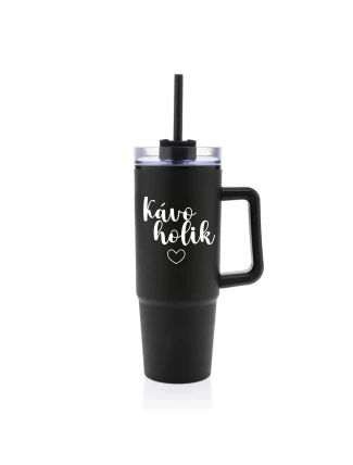 KÁVOHOLIK - černý cestovní termohrnek s průhledným víčkem 900 ml