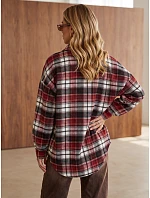 Dámska oversize flanelová košeľa s kockovaným vzorom v bordovej farbe FashionStreet DY0502