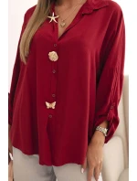 Dámska viskózna košeľa s ozdobnými gombíkmi a golierom bordová