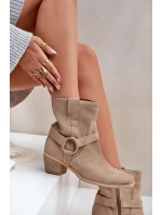 Topánky z prírodnej semišovej kože na podpätku Bright beige Zazoo 3444/2