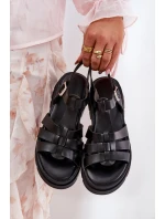 Eko Skórzane Sandały Damskie Na Platformie Czarne Nendales