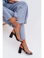 Černé dámské sandály na podpatku s pásky a cyrkony Brelia