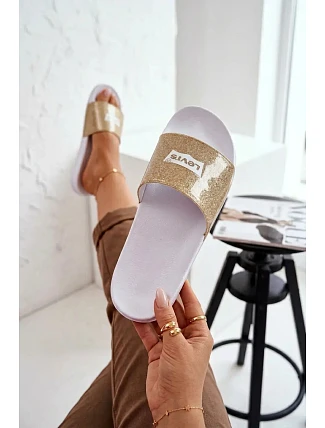Dámske papuče pre mladých LEVI'S VPOL0251S-3923 Gold with Glitter