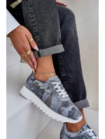 Zamszowe Wzorzyste Buty Sportowe Na Platformie Z Brokatem D&A LR51-635 Niebieskie