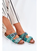 Klapki Damskie Z Klamrami I Brokatem S.Barski RB51-006 Zielone