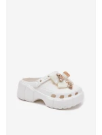 Klapki Dziecięce Dziewczęce Piankowe Z Kokardką I Ozdobami Białe Selvana