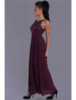 Dámske spoločenské šaty EVA LOLA s čipkou a kamienkami dlhé tmavo modrá