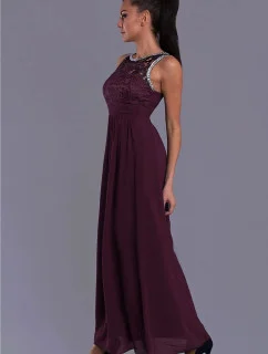 Dámske spoločenské šaty EVA LOLA s čipkou a kamienkami dlhé tmavo modrá