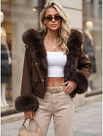 Krátka dámska bunda s odnímateľnou kožušinou, hnedá, FashionStreet TY5834 Krátka dámska bunda s odnímateľnou kožušinou, hnedá, FashionStreet TY5834