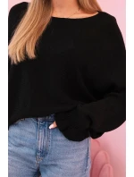 Dámsky mohérový sveter s volánovými rukávmi a výstrihom na chrbte čierny