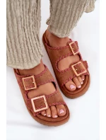 Klapki Damskie Z Klamrami I Ozdobnym Obszyciem Camel Visley