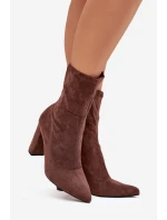 Botki Damskie Na Słupku Z Przeszyciami Brązowe Rosivelle