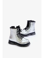 Zateplené dievčenské lakované členkové topánky na zips Silver Novita Zateplené dievčenské lakované členkové topánky na zips Silver Novita