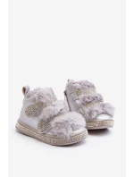 Skórzane Dziecięce Śniegowce Ocieplane Srebrne Leela