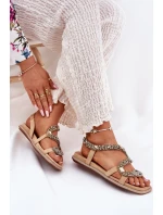 Sandały Damskie Ze Zdobieniem Wąż Eko Zamszowe Artiker 56C1361 Beżowe