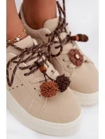 Dámské tenisky na platformě s ozdobnými pompony béžové Corinna