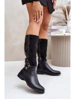 Ploché zateplené topánky s ozdobnou prackou Black Leatharia Ploché zateplené topánky s ozdobnou prackou Black Leatharia