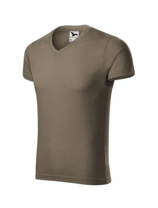 Slim Fit tričko s výstrihom do V pánske army