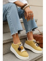 Dámske semišové tenisky s ozdobnou platformou žlté FashionStreet ZY1417 Dámske semišové tenisky s ozdobnou platformou žlté FashionStreet ZY1417
