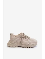 Sneakersy Damskie Na Masywnej Podeszwie Z Ozdobnym Sznurowaniem Beżowe Relissa