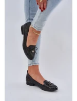 Lakierowane Ażurowe Baleriny Z Kokardką Eko Skórzane Czarne Amepitrea