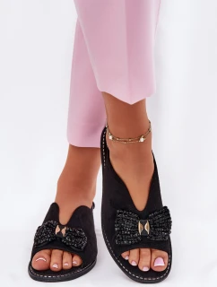 Sandały Damskie Z Kokardą Na Płaskim Obcasie S.Barski KV51-014 Czarne