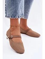 Materiálové baleríny s páskem a přezkou Khaki Jelisa